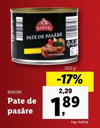 Lidl BARONI Pate de pasăre 200g Ofertă