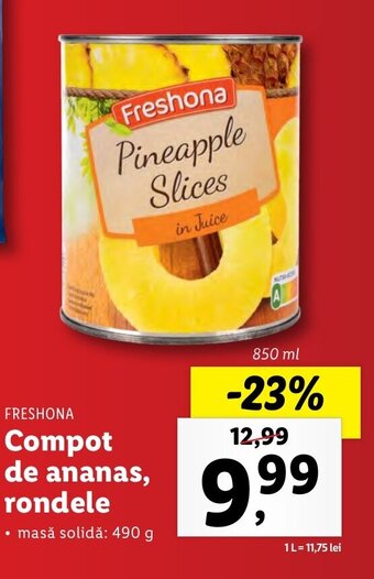 Lidl FRESHONA Compot de ananas, rondele 850ml Ofertă