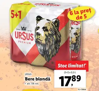 Lidl URSUS Bere blondă (5+1)x0,5L Ofertă