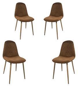 Favi Set 4 scaune dining abby, stil scandinav, catifea, picioare metalice, brun Ofertă