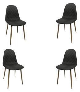 Favi Set 4 scaune dining mindy, stil scandinav, textil imitatie piele, picioare metalice, gri inchis Ofertă