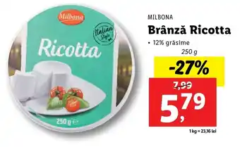 Lidl Milbona Brânză Ricotta 250g Ofertă