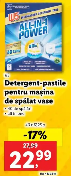 Lidl W5 Detergent-pastile pentru maşina de spălat vase 40 x 17.25g Ofertă