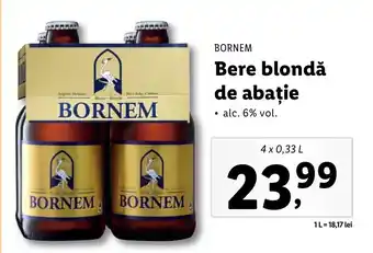 Lidl BORNEM Bere blondă de abaţie 4 x 0.33l Ofertă