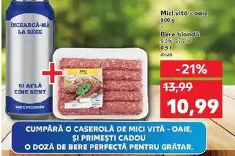 Mici vită - oaie 500 g + Bere blondă 5,2% alcool 0.5l