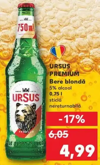 Kaufland URSUS PREMIUM Bere blondă 5% alcool 0,75 l Ofertă