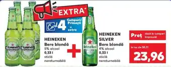 Kaufland HEINEKEN Bere blondă 5% alcool 0,33 l x 4 + HEINEKEN SILVER Bere blondă 4% alcool 0.33l Ofertă