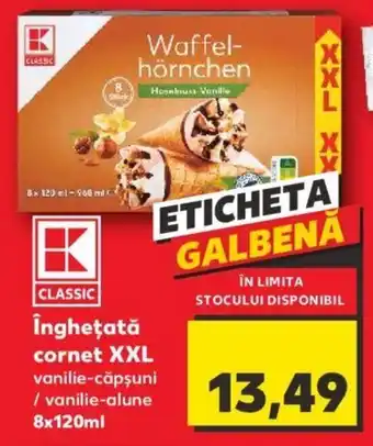 Kaufland Kaufland CLASSIC îngheţată cornet XXL vanilie-căpşuni / vanilie-alune 8x120ml Ofertă
