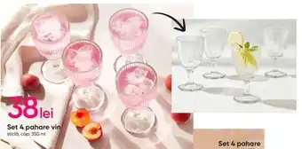 Pepco Set 4 pahare vin sticlă, cap. 350 ml Ofertă