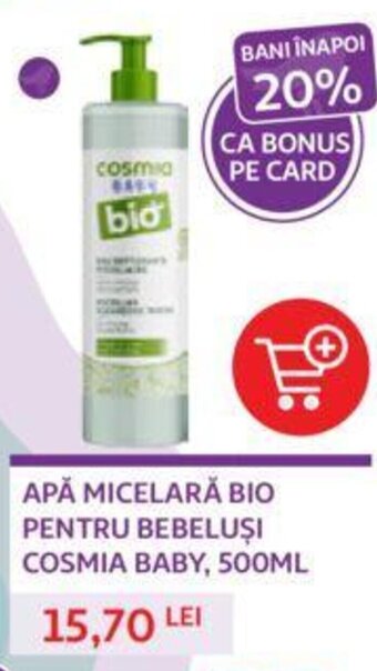 Auchan APĂ MICELARĂ BIO PENTRU BEBELUȘI COSMIA BABY, 500ML Ofertă