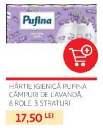 Auchan HÂRTIE IGIENICĂ PUFINA CÂMPURI DE LAVANDĂ, 8 ROLE, 3 STRATURI Ofertă