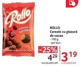 Selgros ROLLO Cereale cu glazură de cacao 100g Ofertă