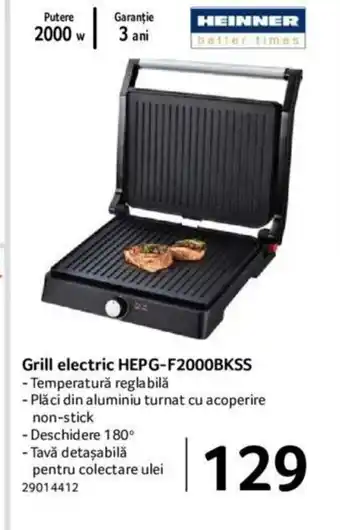 Selgros HEINNER Grill electric HEPG-F2000BKSS 2000w Ofertă