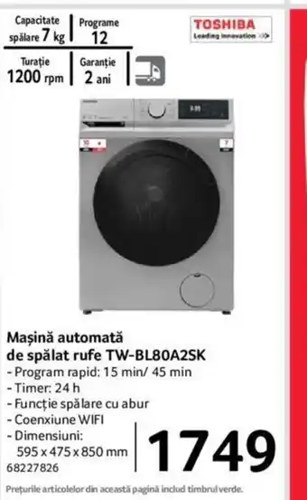 Selgros TOSHIBA Maşină automată de spălat rufe TW-BL80A2SK Ofertă