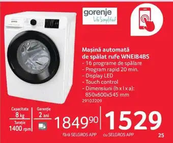 Gorenje Life Simplified Maşină automată de spălat rufe WNE184BS