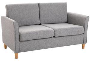 Homcom canapea doua locuri cu invelis in lin gri si schelet in lemn 141 x 70 x 78cm
