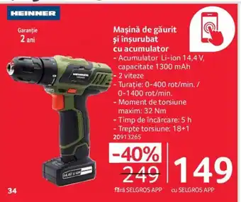 HEINNER Maşină de găurit şi înşurubat cu acumulator