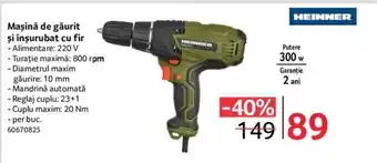Selgros HEINNER Maşină de găurit şi înşurubat cu fir 300w Ofertă