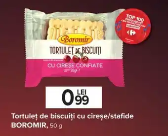 Carrefour Tortulet de biscuiți cu cireșe/stafide BOROMIR, 50 g Ofertă