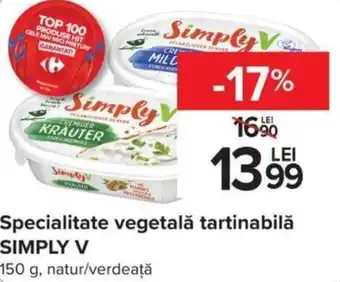 Specialitate vegetală tartinabilă SIMPLY V, 150 g, natur/verdeață