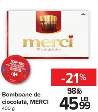 Carrefour Bomboane de ciocolată, MERCI 400g Ofertă