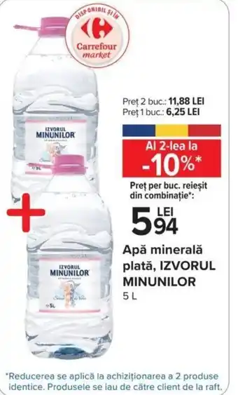 Carrefour Apă minerală plată, IZVORUL MINUNILOR 5L Ofertă