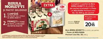 Carrefour Bere BIRRA MORETTI 6 x 0.33 L + Paste LA MOLISANA Pennoni Lisci No. 33, 500 g Ofertă
