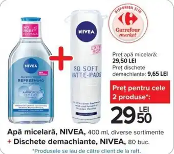 Carrefour Apă micelară, NIVEA, 400 ml + Dischete demachiante, NIVEA, 80 buc. Ofertă