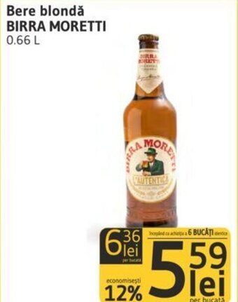 Supeco Bere blondă BIRRA MORETTI 0.66L Ofertă