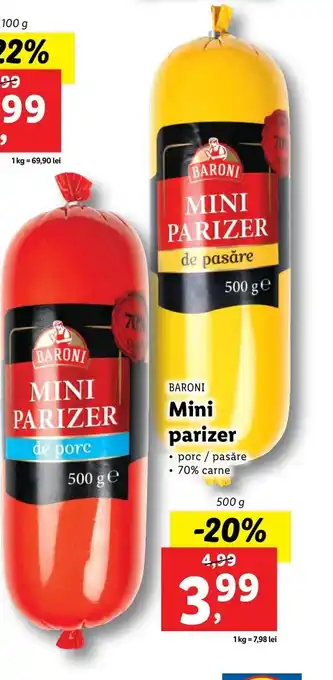 Lidl BARONI MINI PARIZER 500g Ofertă