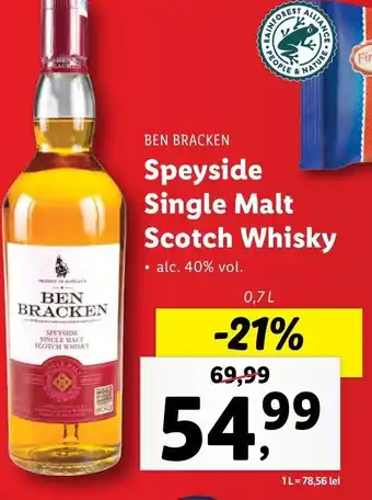 Lidl BEN BRACKEN Speyside Single Malt Scotch Whisky 0,7L Ofertă
