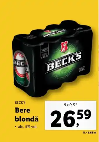 Lidl BECK'S Bere blondă 8x0,5L Ofertă