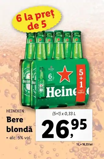 Lidl HEINEKEN Bere blondă (5+1)x0,33L Ofertă