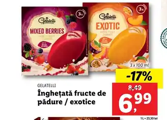 Lidl GELATELLI înghețată fructe de pădure / exotice 3x100ml Ofertă