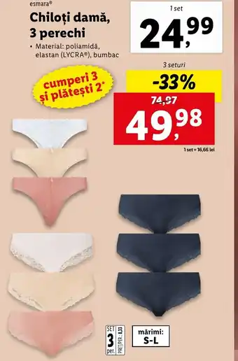 Lidl esmara® Chiloţi damă, 3 perechi 3 set. Ofertă