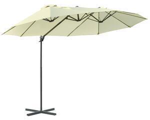 Favi Outsunny umbrela dubla pentru gradina din metal si poliester anti-uv impermeabil cu manivela, 440x270x250cm, bej Ofertă
