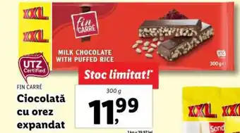 Lidl FIN CARRÉ Ciocolată cu orez expandat 300g Ofertă