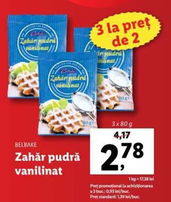 Lidl BELBAKE Zahăr pudră vanilinat 3x80g Ofertă