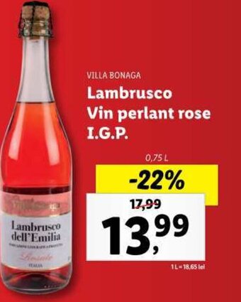 Lidl VILLA BONAGA Lambrusco Vin perlant rose I.G.P. -,75L Ofertă