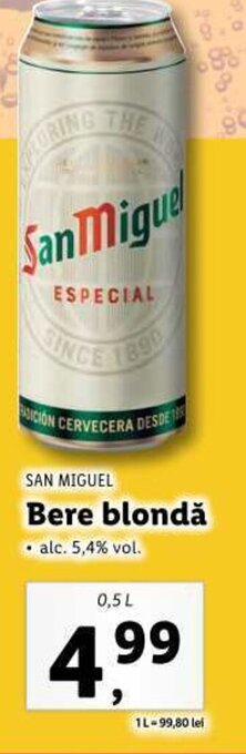 Lidl SAN MIGUEL Bere blondă 0,5L Ofertă