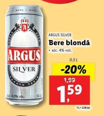 Lidl ARGUS SILVER Bere blondă 0,5L Ofertă
