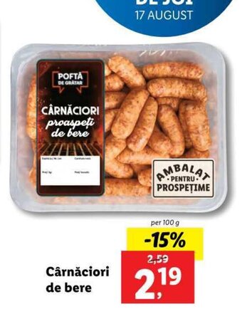 Lidl Cârnăciori de bere per 100g Ofertă