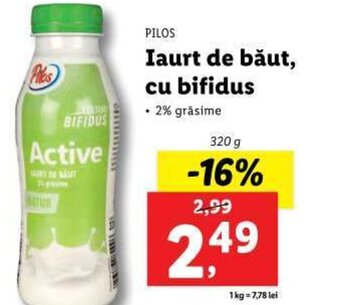 Lidl PILOS Iaurt de băut, cu bifidus 320g Ofertă