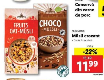 Lidl CROWNFIELD Müsli crocant 750g Ofertă