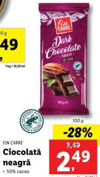 Lidl FIN CARRÉ Ciocolată neagră 100g Ofertă