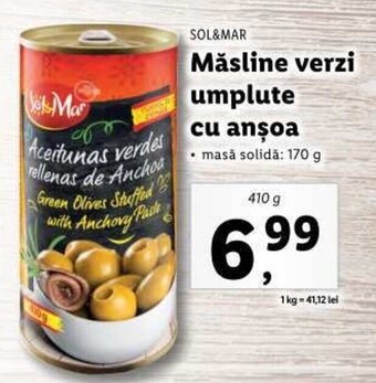 SOL&MAR Măsline verzi umplute cu anşoa 410g