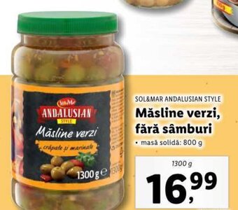 Lidl SOL&MAR ANDALUSIAN STYLE Măsline verzi, fără sâmburi 1300g Ofertă