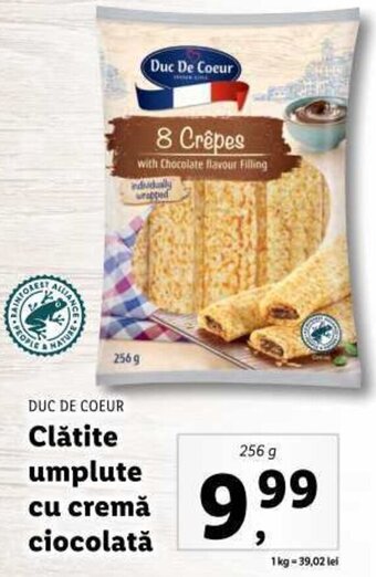 Lidl DUC DE COEUR Clătite umplute cu cremă ciocolată 256g Ofertă