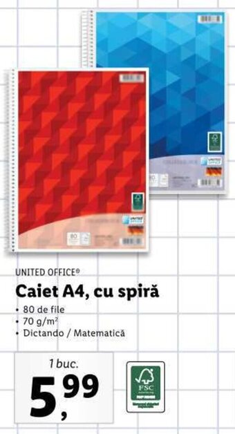 Lidl UNITED OFFICEⓇ Caiet A4, cu spiră 1 buc. Ofertă