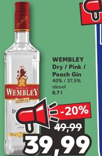 Kaufland WEMBLEY Dry / Pink / Peach Gin 0,7L Ofertă